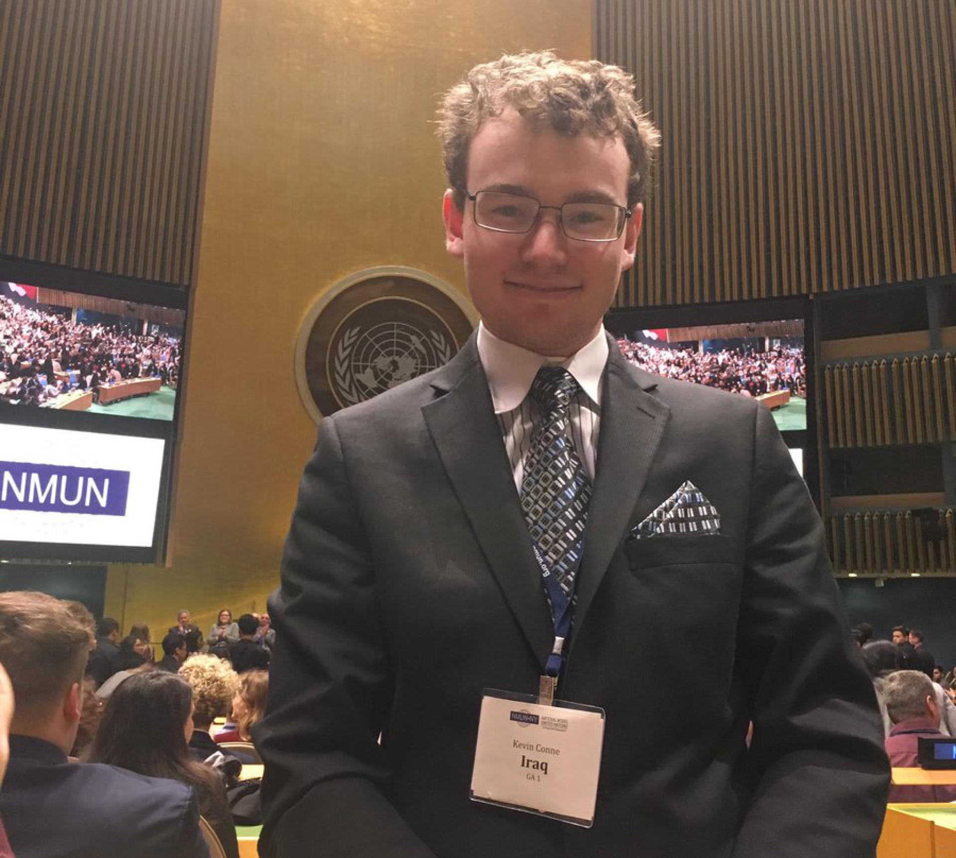 North Central College student Kevin Conne at the national model United Nations conference.