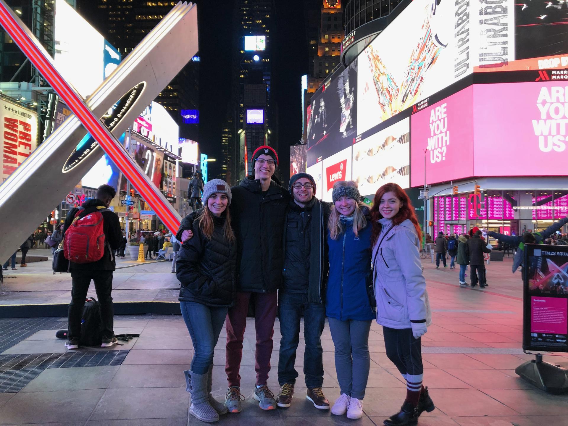 Staff from North Central College's WONC radio in Times Square.