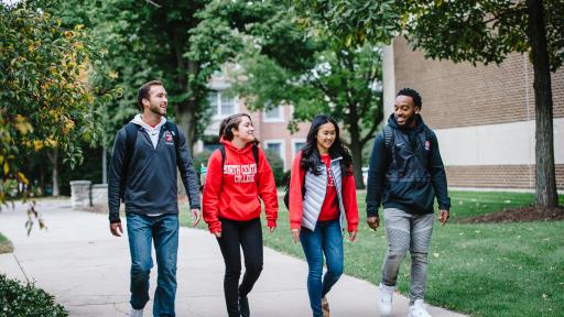 North Central College students walking on campus.