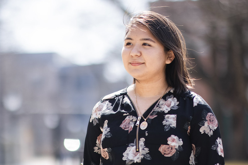 Student looking at campus