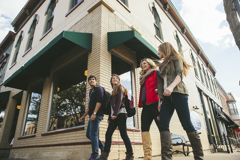 Students walking in downtown Naperville