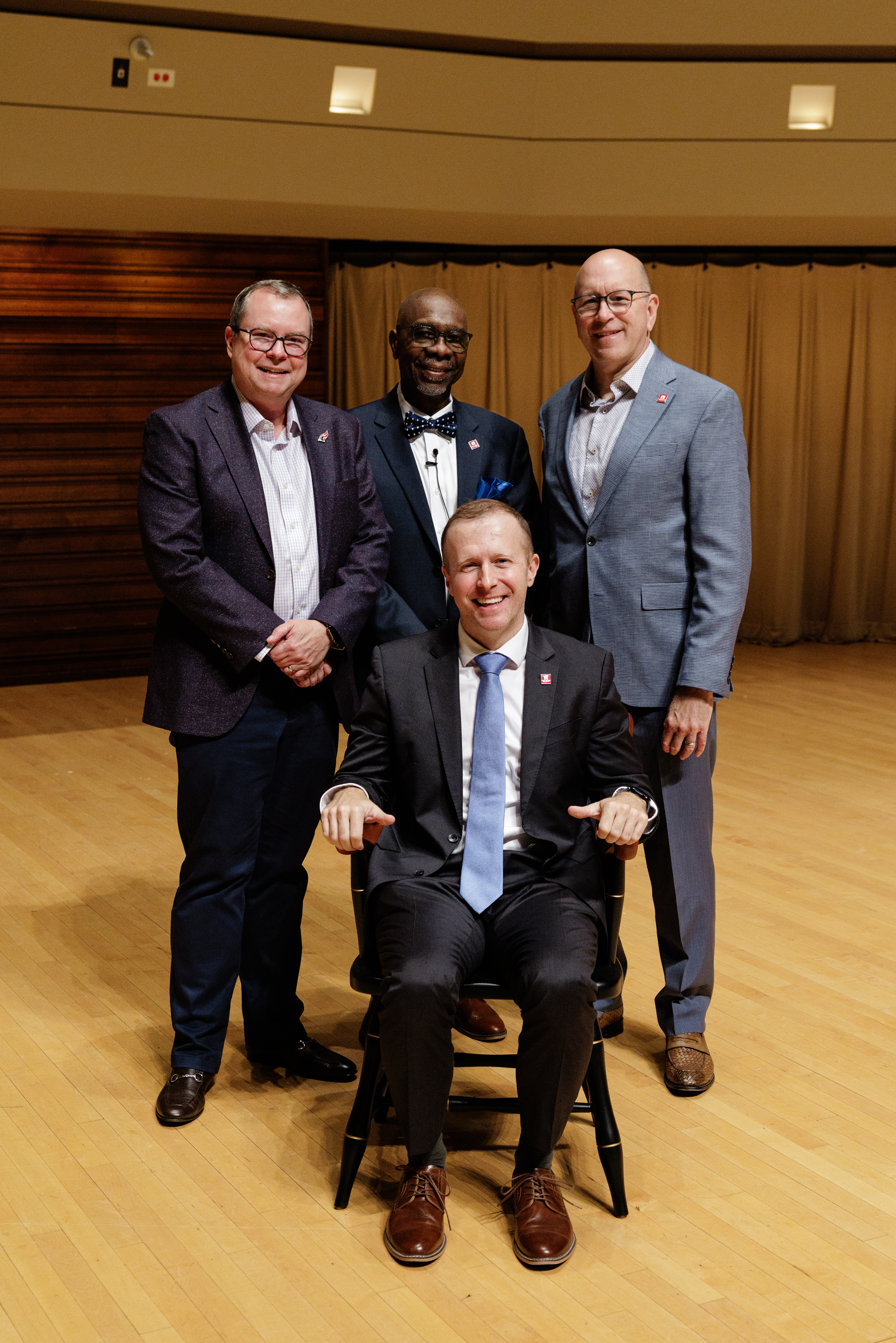 Dean David Green with Thomas J. Paleka ’83, David E. Thomson, and President G-P.