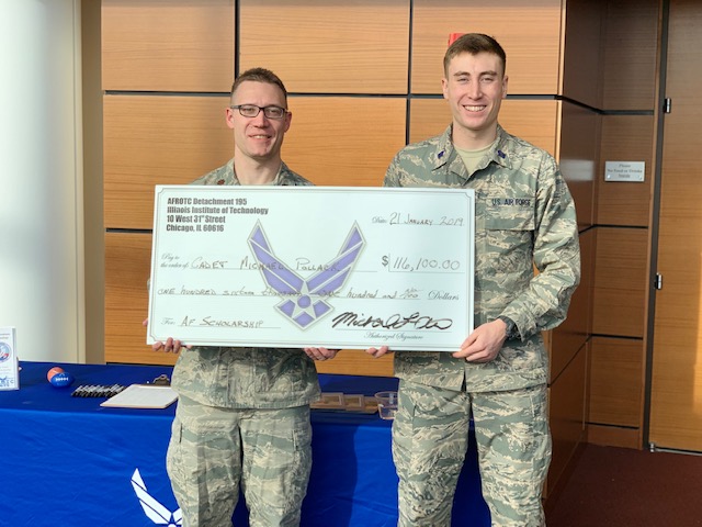 Major Jason Sterr and North Central student and Air Force ROTC cadet Michael Pollack.