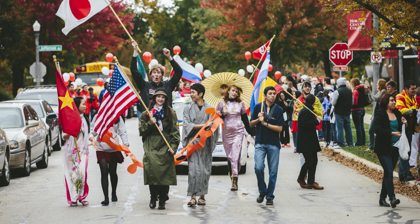 international students with flags