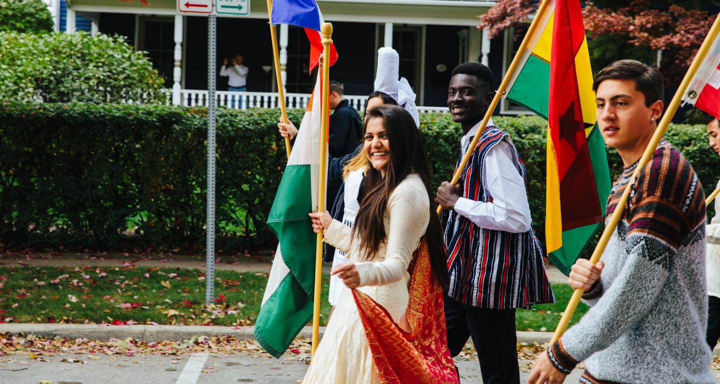 international students with flags