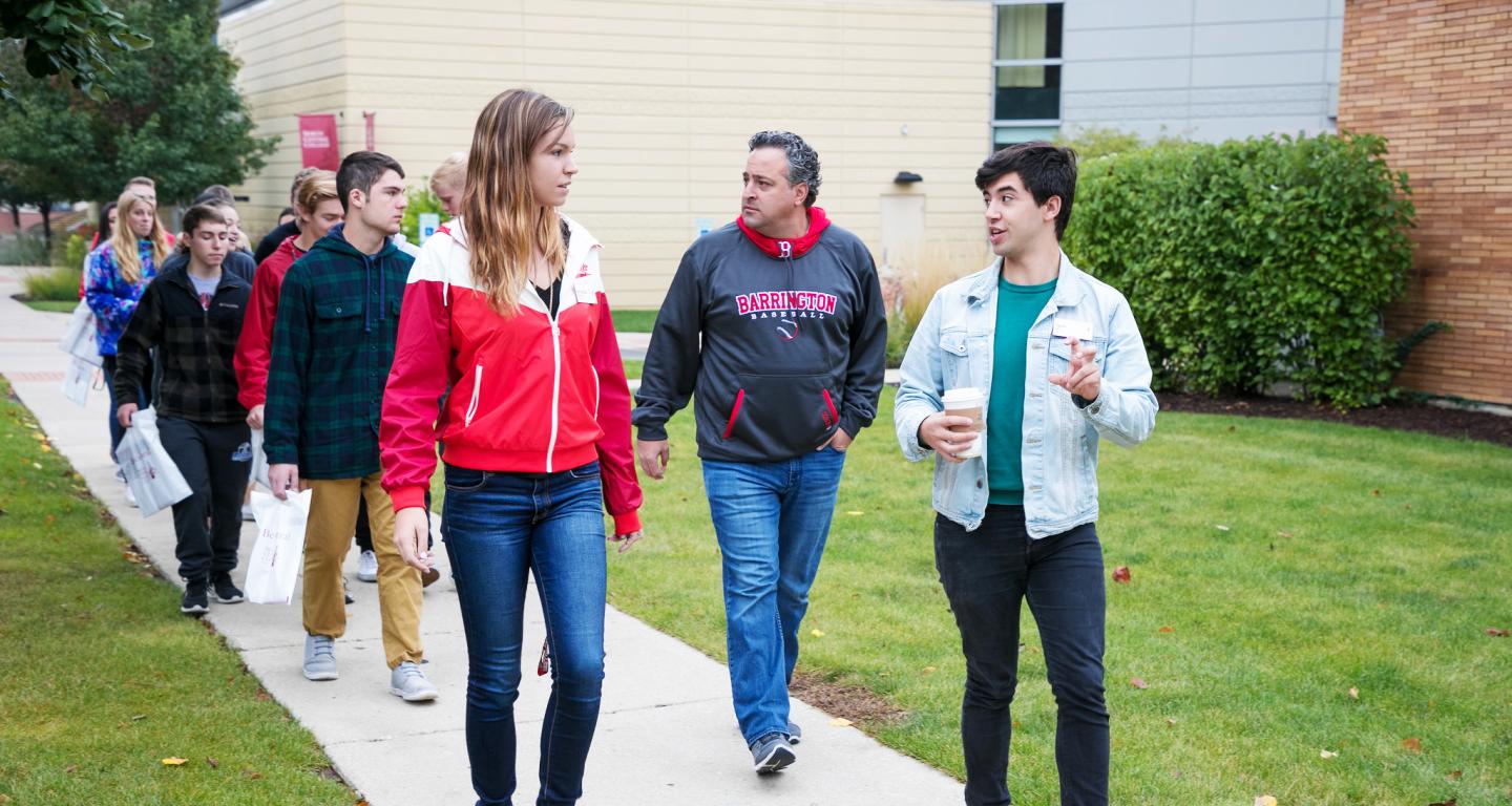 North Central College students leading a campus tour.