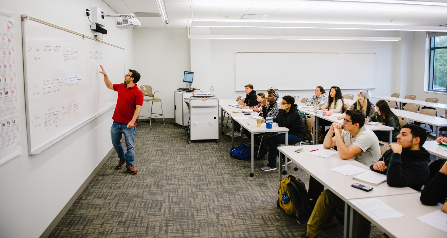 Students listening to professor in class