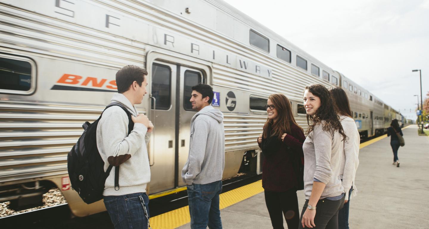 Students waiting for train
