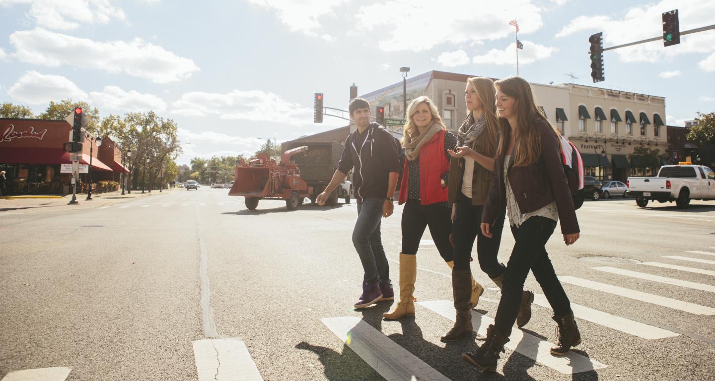 students walking on campus