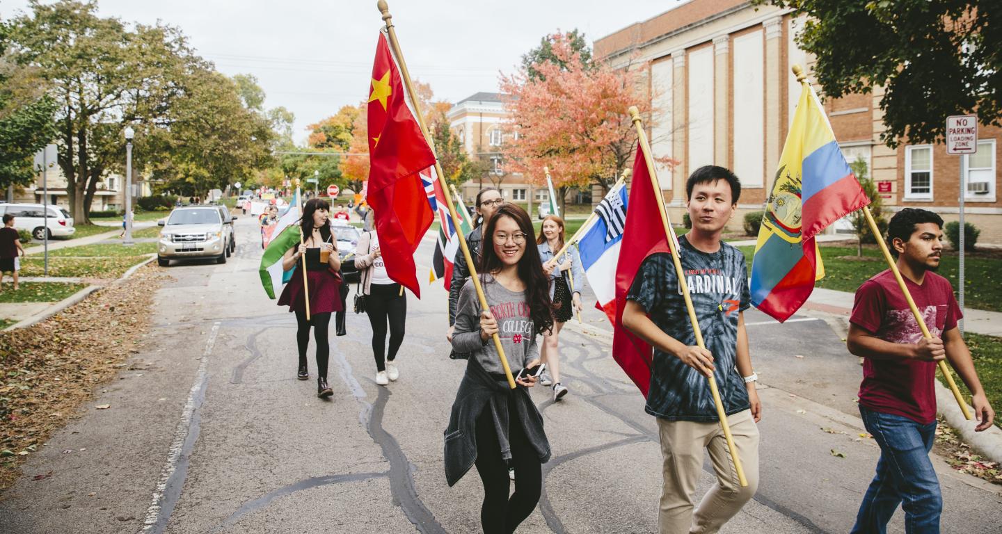 students with flags