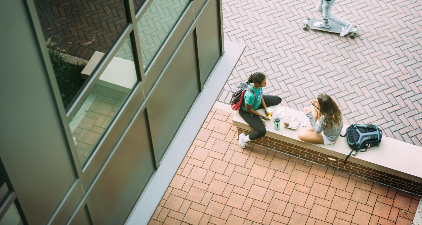 students hanging out on campus