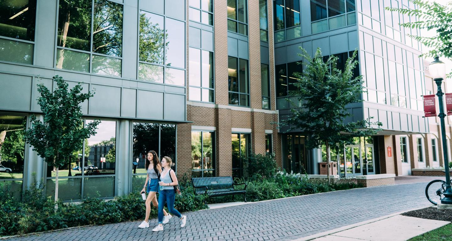 students walking around north central college campus