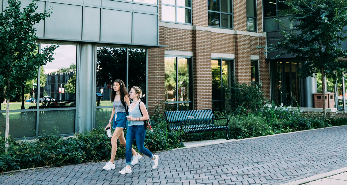 students walking around campus