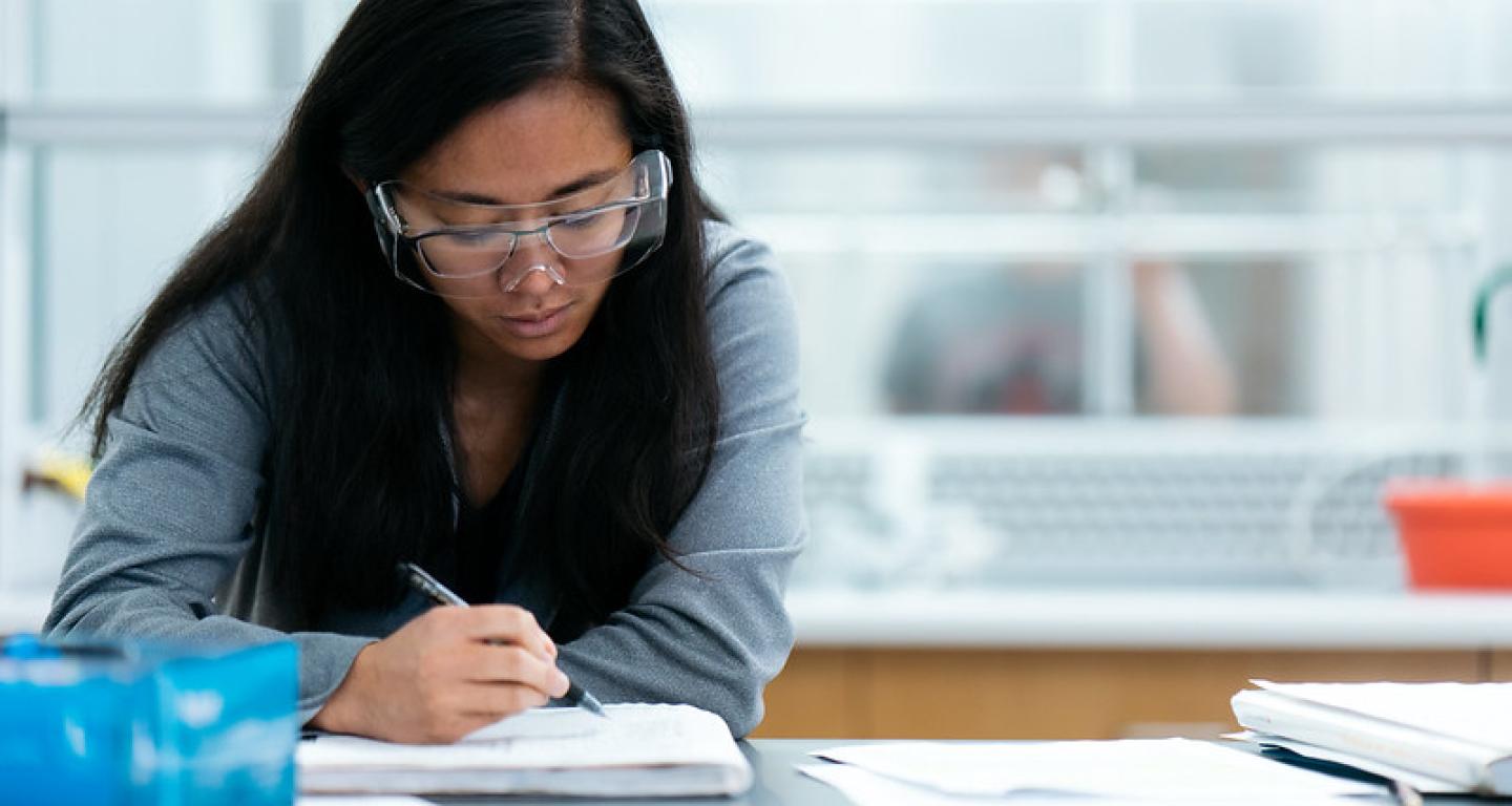 Student studies in a science lab at North Central College