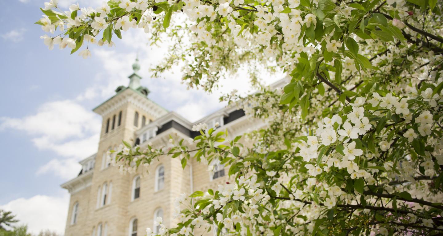 On Campus Picture of Old Main's Tower