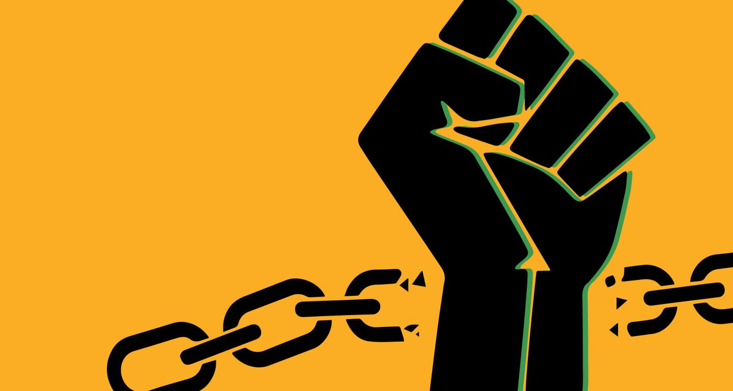 juneteenth fist with broken chains graphic