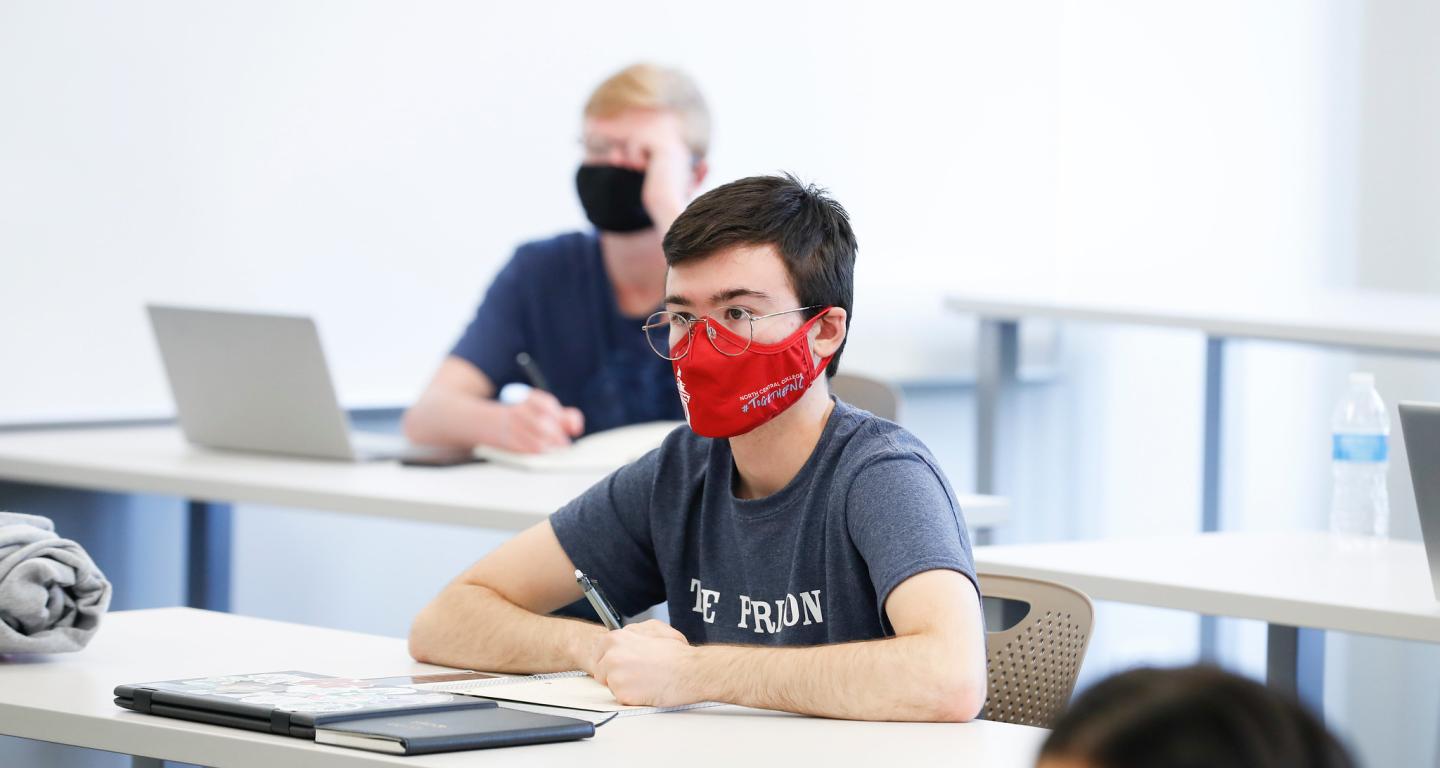 A psychology student in class at North Central College.