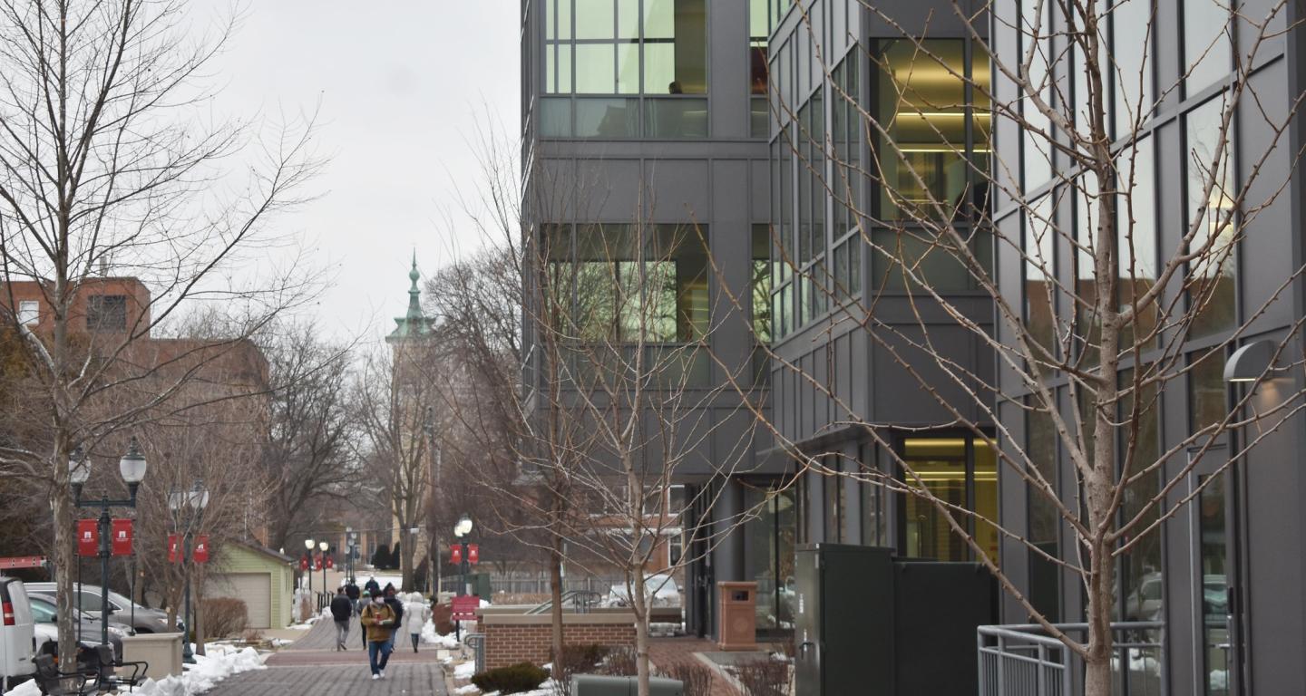 North Central College sociology students walking through campus.