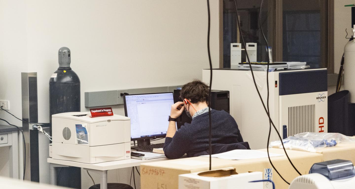 A North Central College computer science student studying.