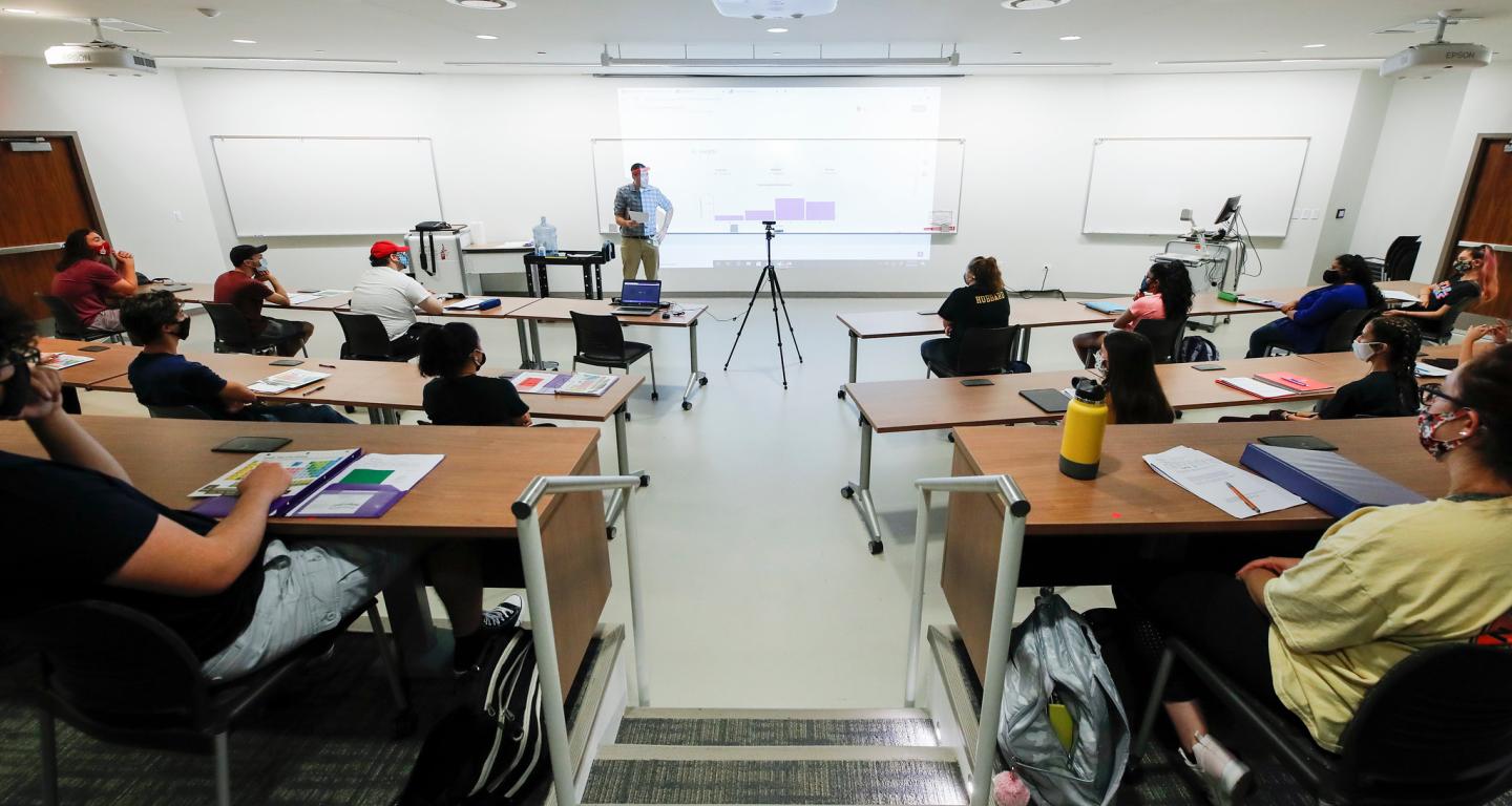 North Central College math students taking a class.