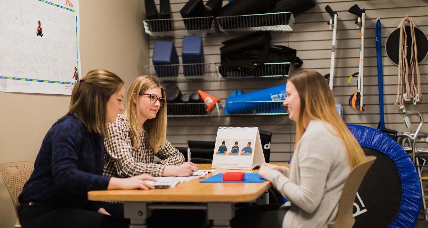 North Central College occupational therapy students discussing projects.