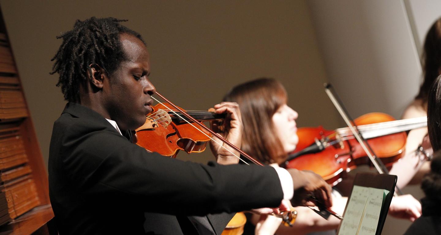 A North Central College music major performs in a concert.