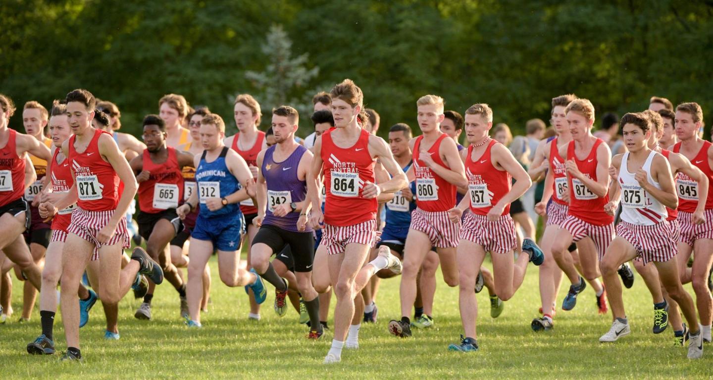 The North Central College cross country team beginning a meet.