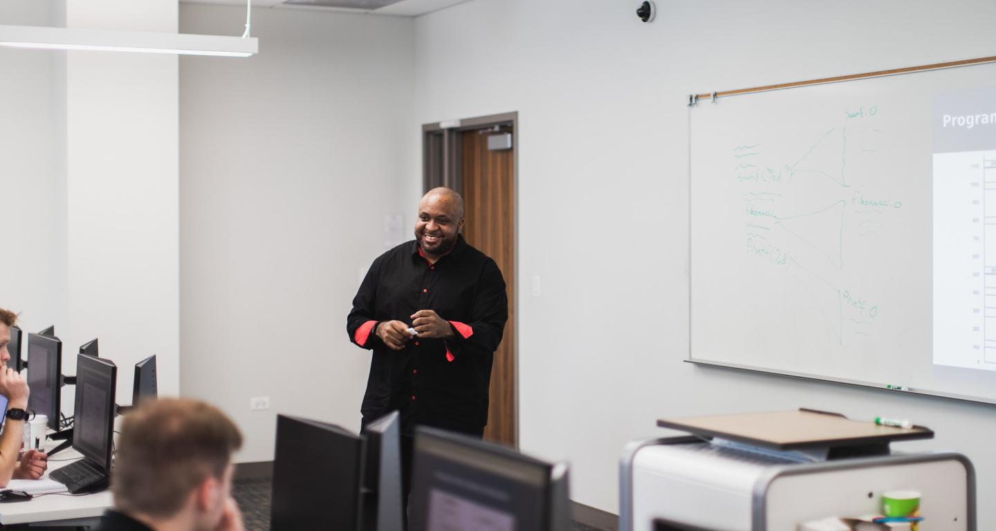 North Central College transfer students taking a class.