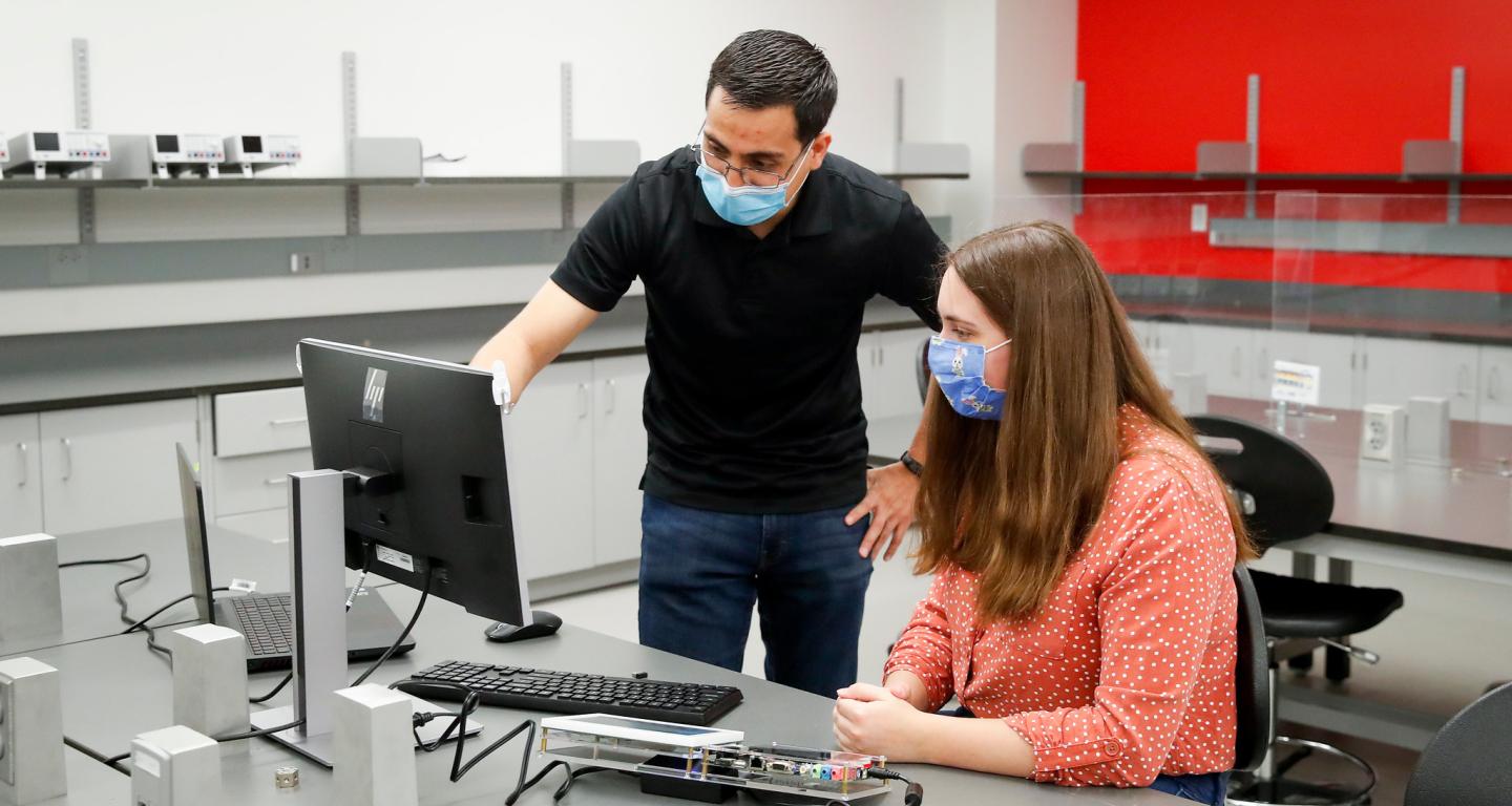 A North Central College student works at her internship.