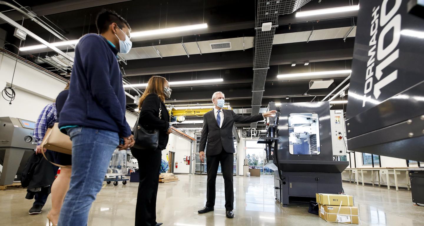 A group of North Central College students touring the engineering facilities at the College.