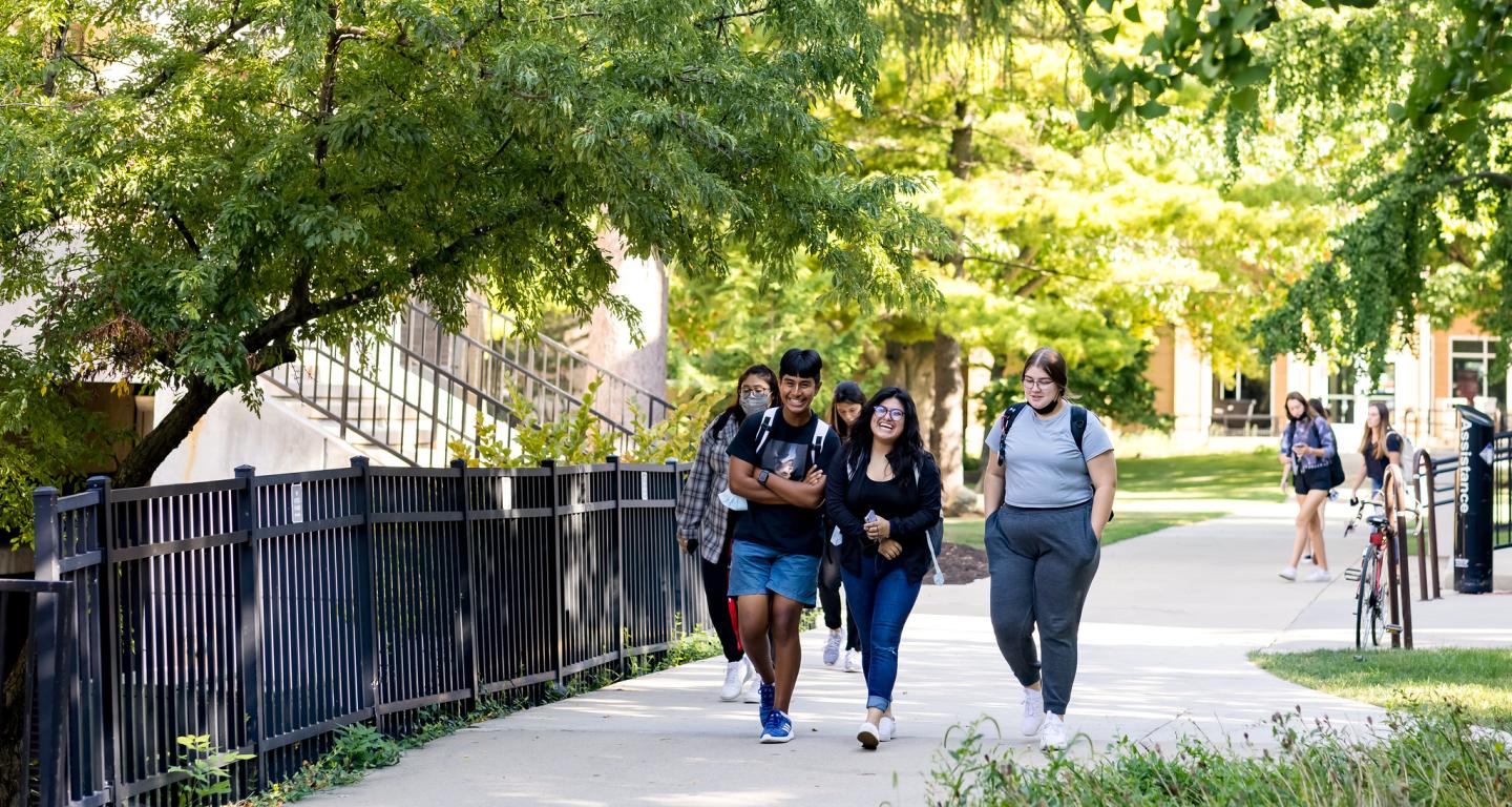 Students walking on the campus of North Central College.