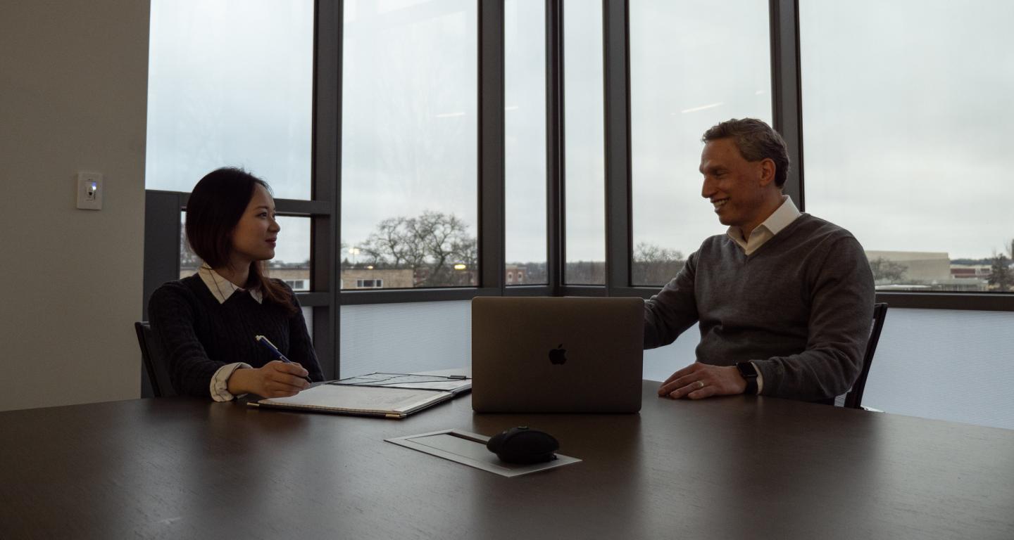 A North Central College student interviews for an internship.