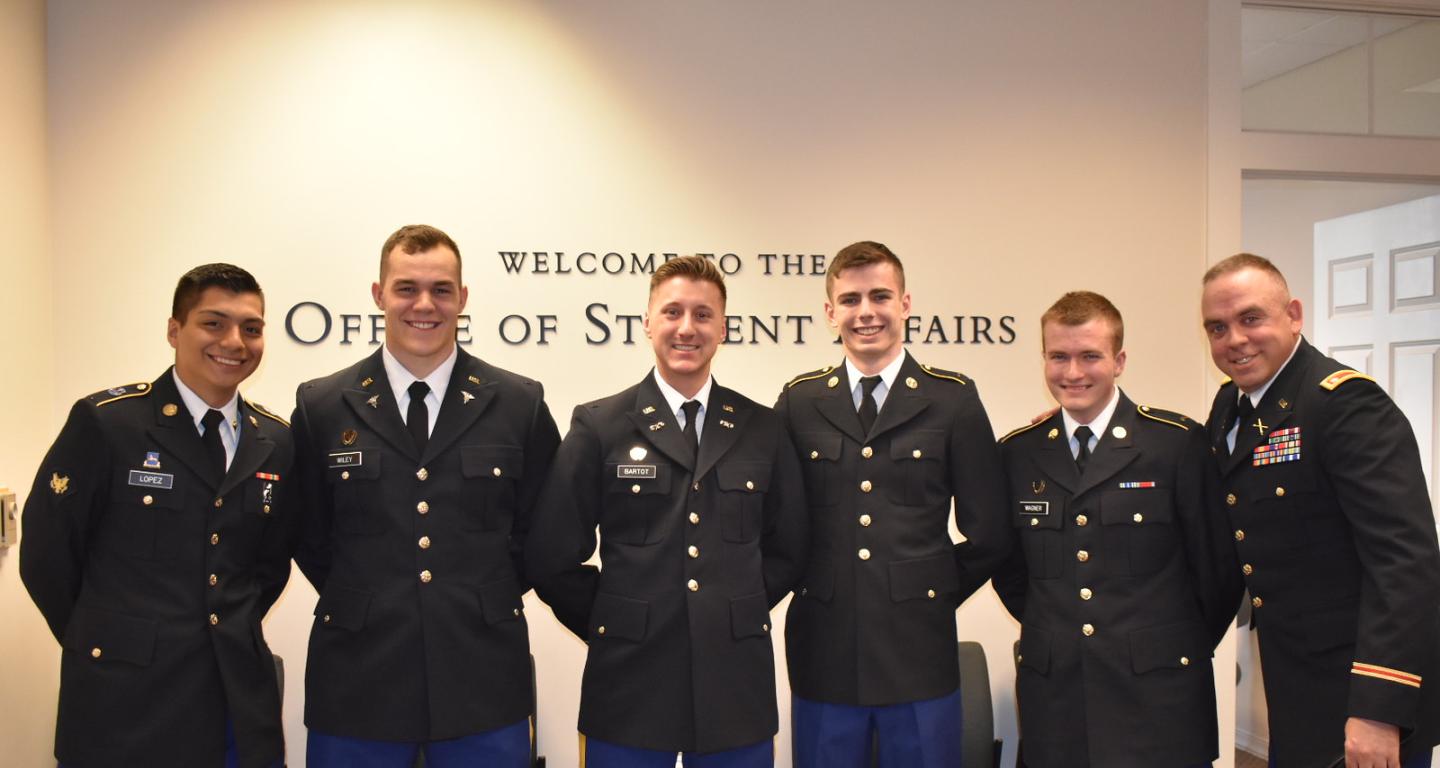 A group of North Central student-veterans dressed in their uniforms.