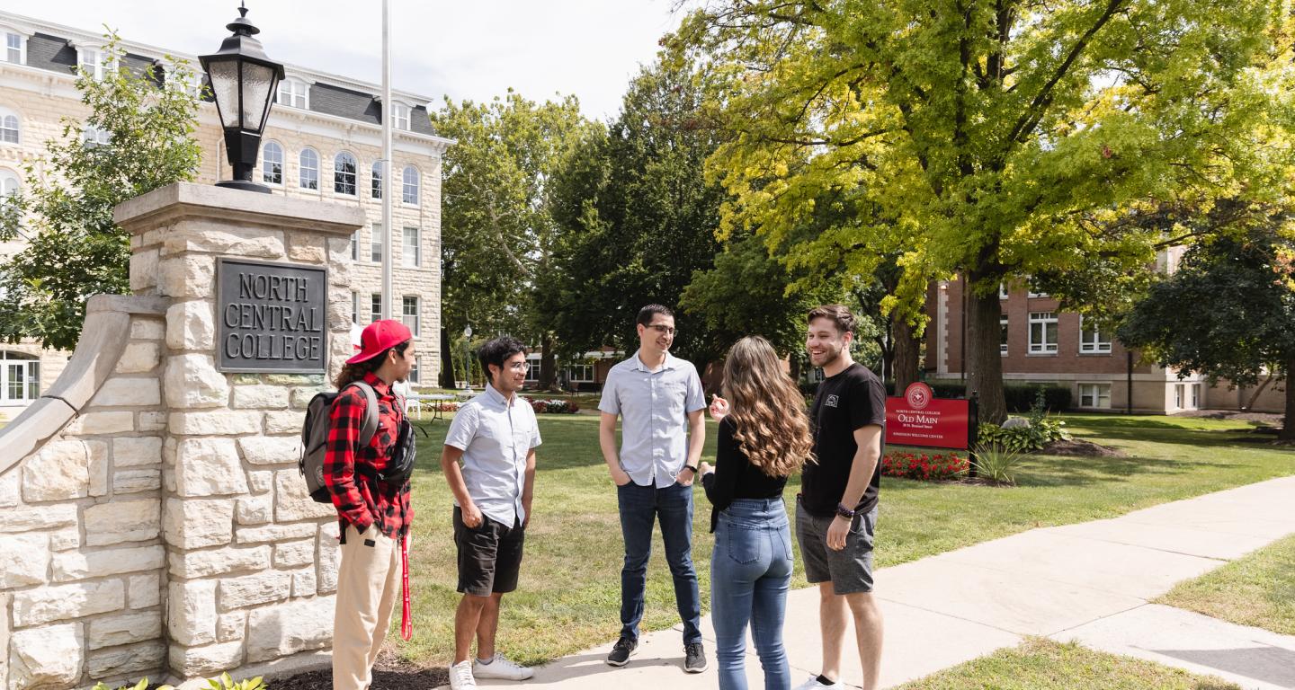 A group of North Central College students taking in campus.