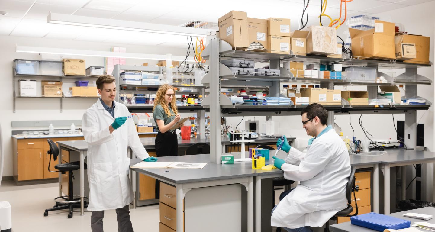 North Central College neuroscience students in the lab.