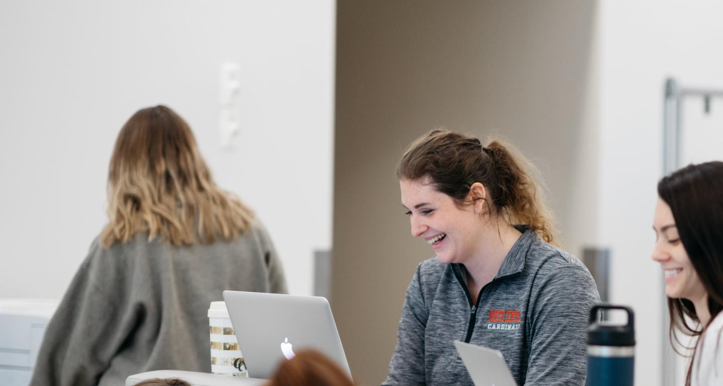 North Central student studying on computer