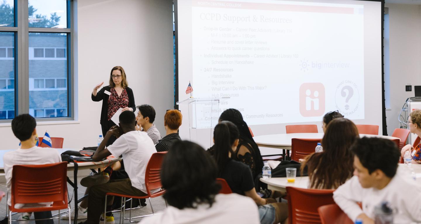 A North Central College class learning about human rights.