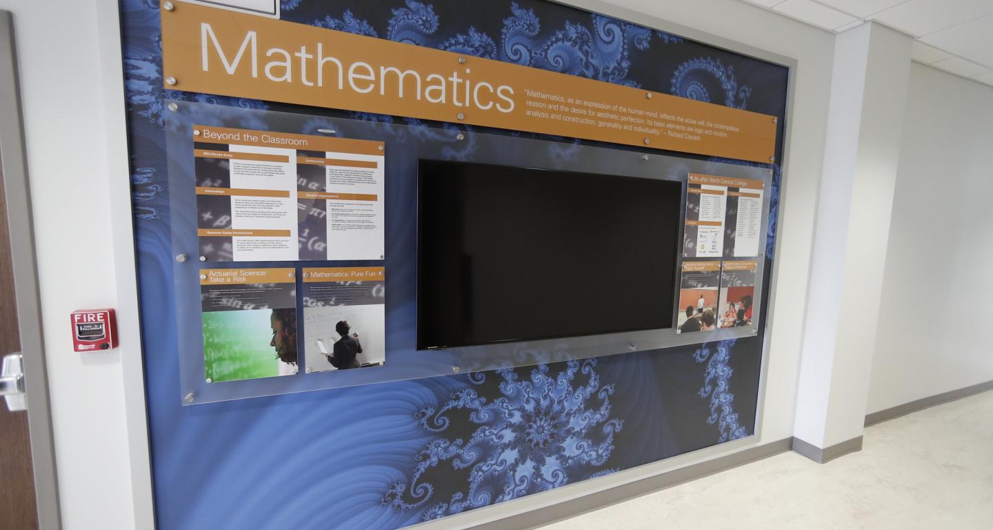 A digital sign in the math department at North Central College.