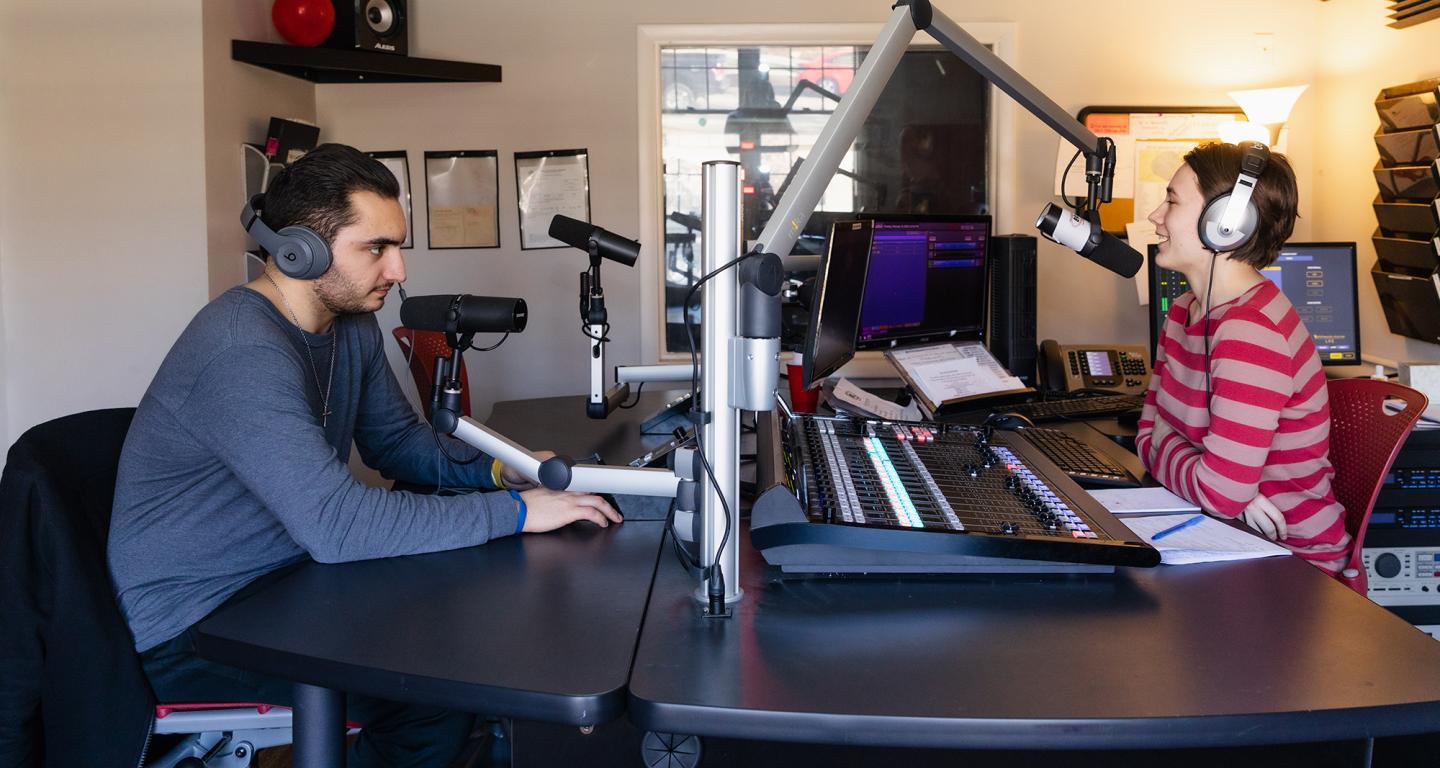 North Central College communication students doing a radio broadcast.