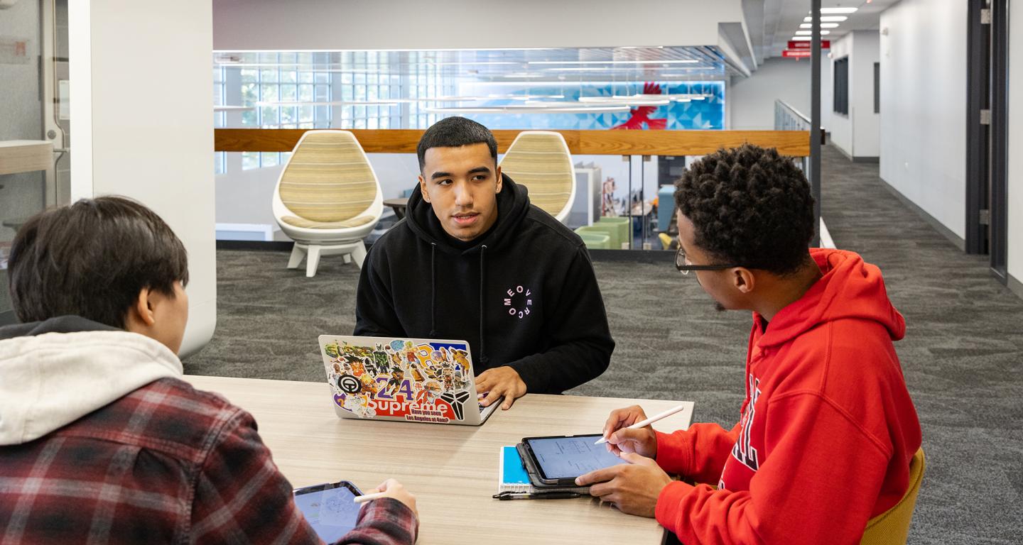 A group of North Central College history students have a discussion.