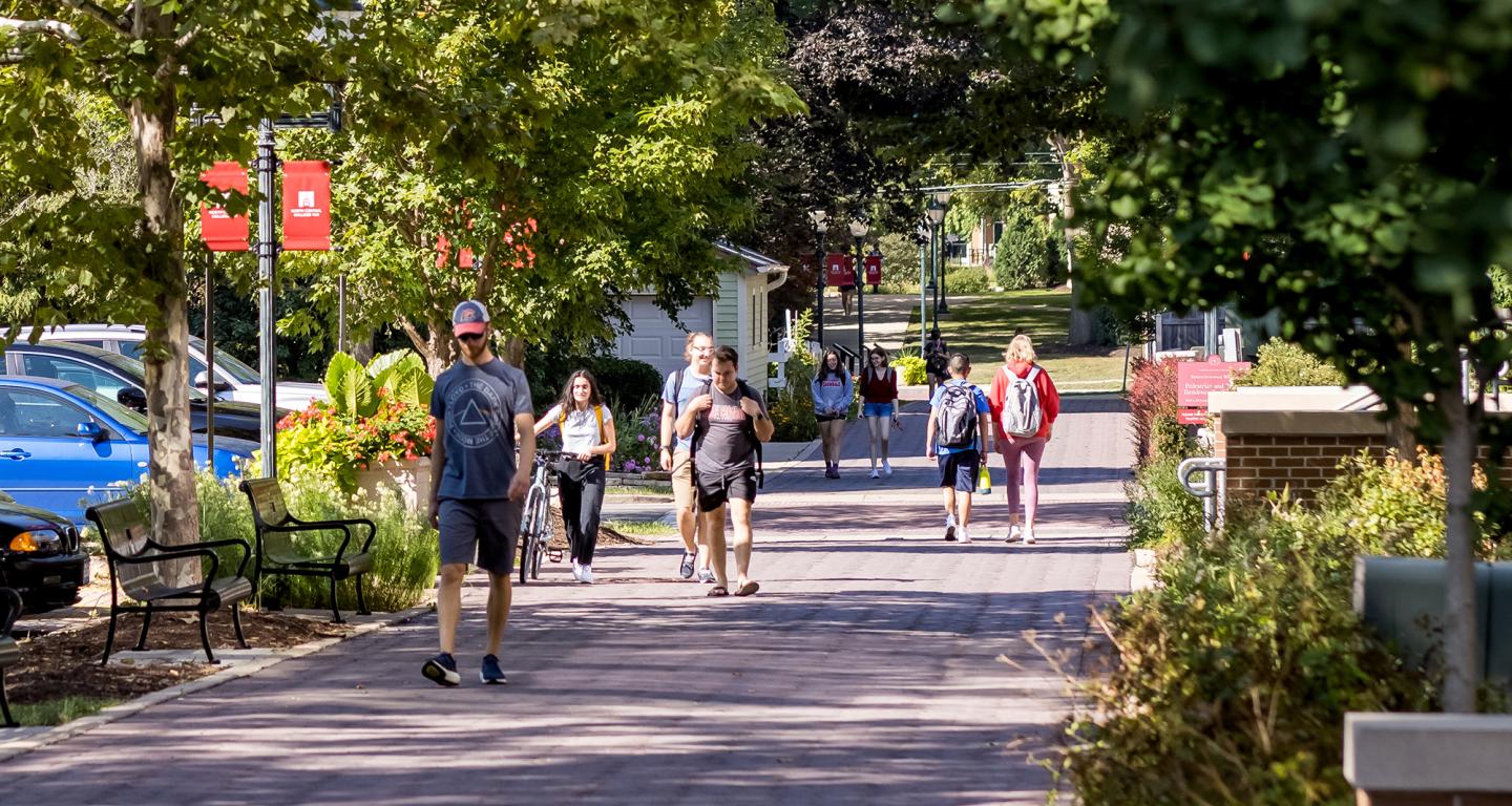 Students walking on the North Central College campus.