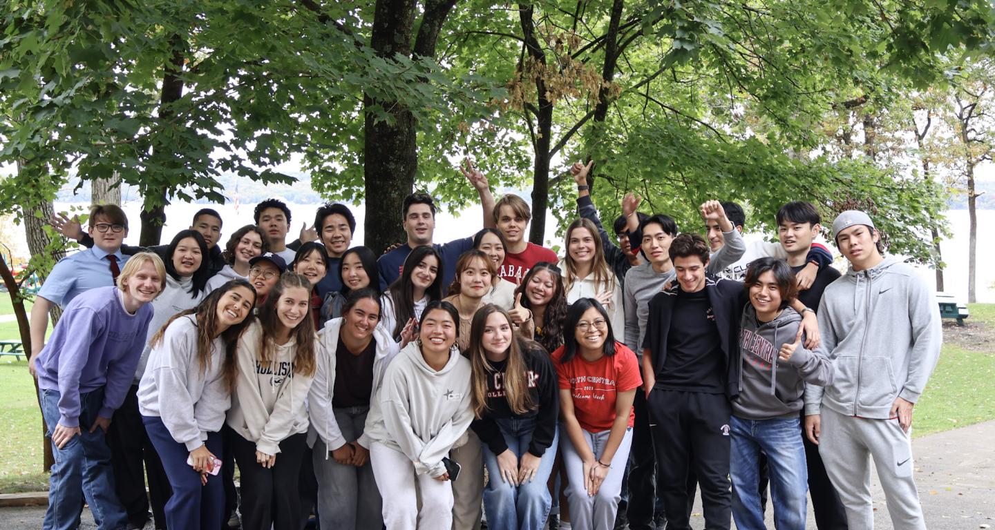 international students gathered together outside