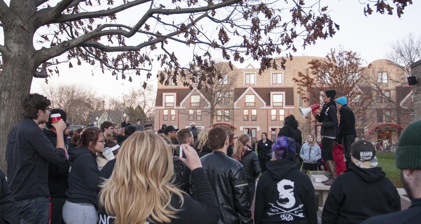 A student rally during Anti-Hate Week.