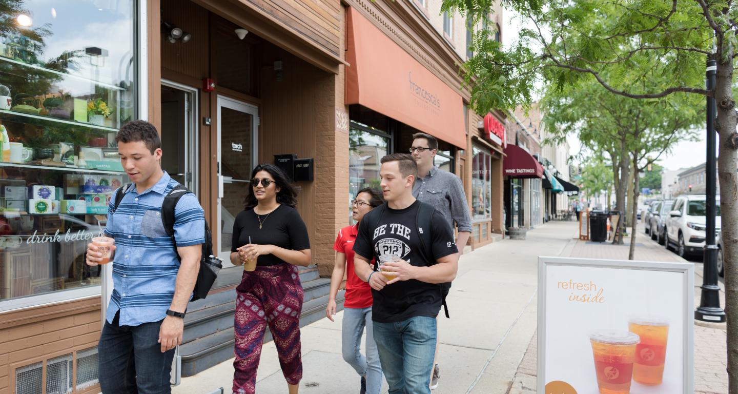 students walking in downtown naperville