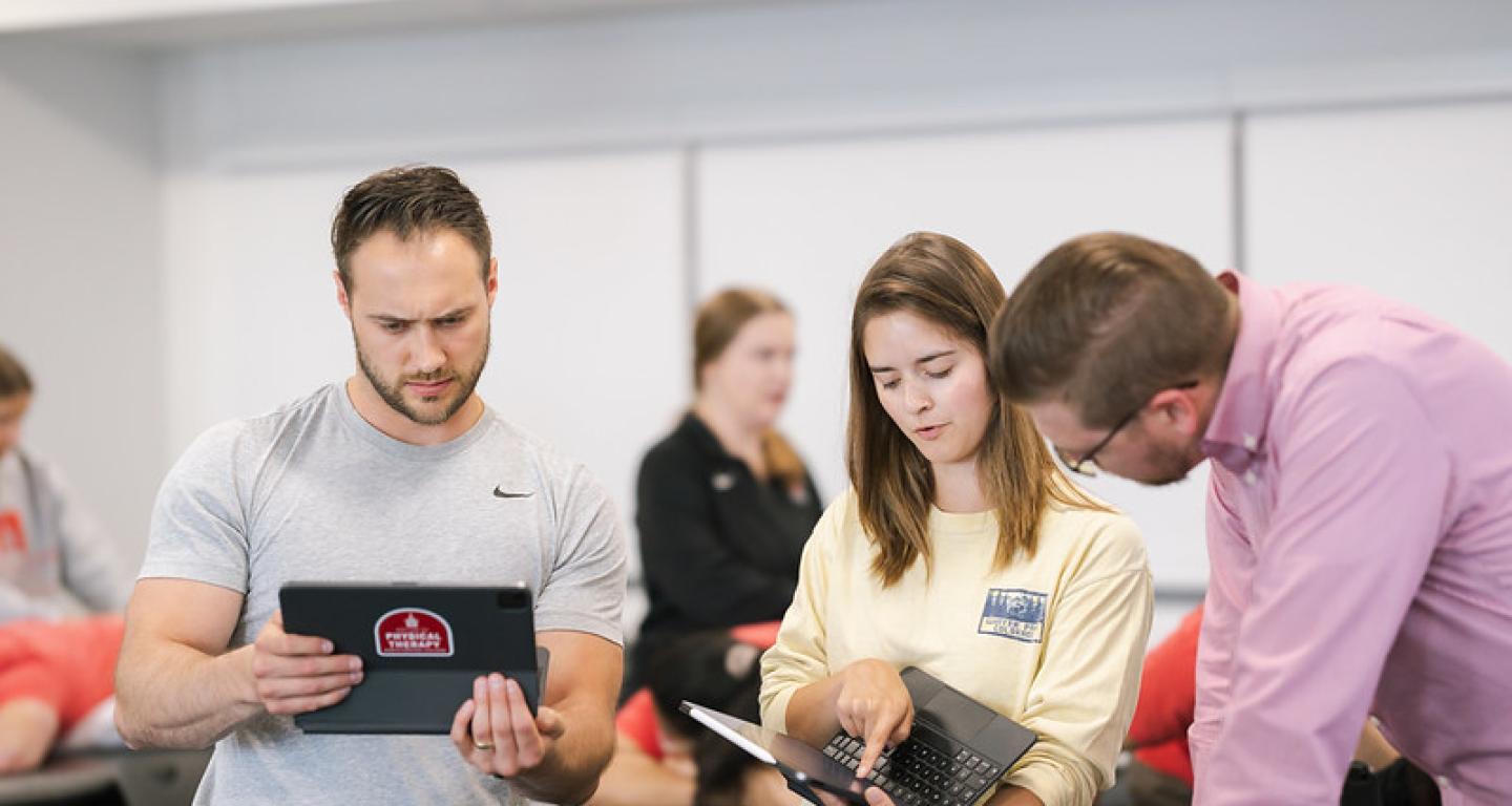 students in physical therapy center