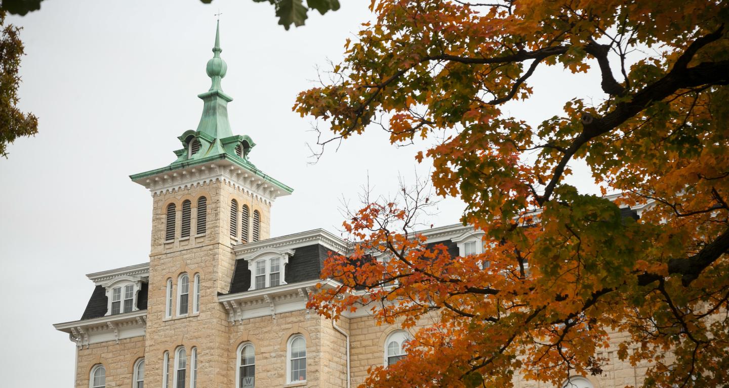 Old Main tower on North Central College campus