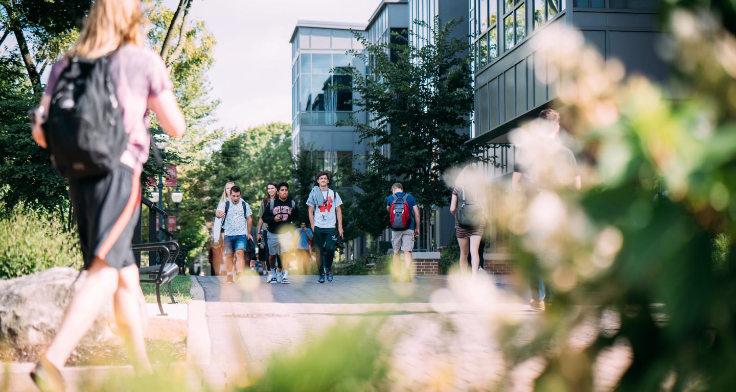 students walking on campus