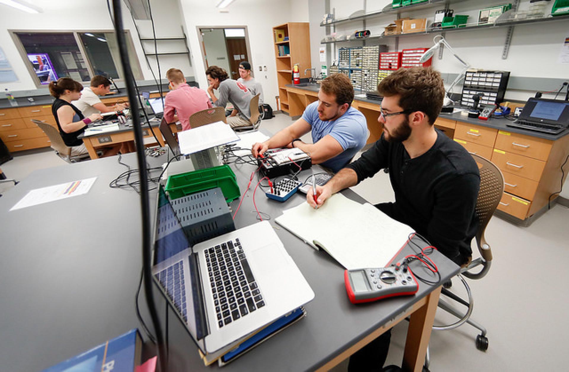 Engineering students work in the Dr. Myron Wentz Science Center at North Central College