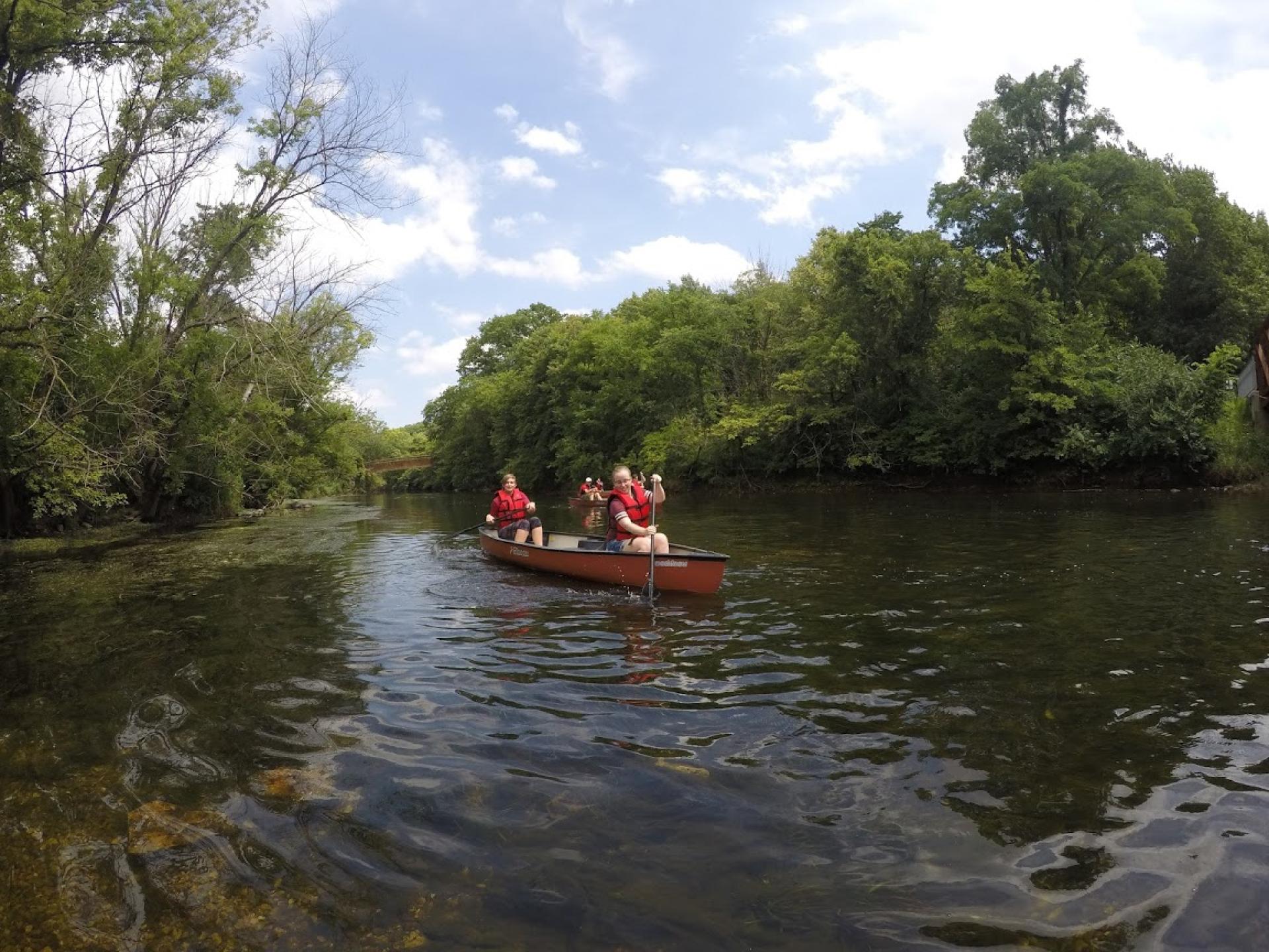 North Central Students kayaking down the DuPage River.