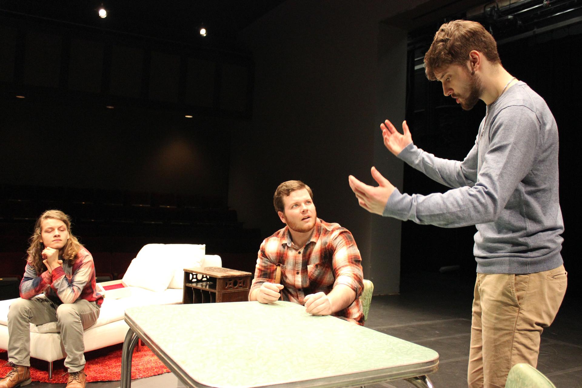 Students rehearse "Logan's Comedy"